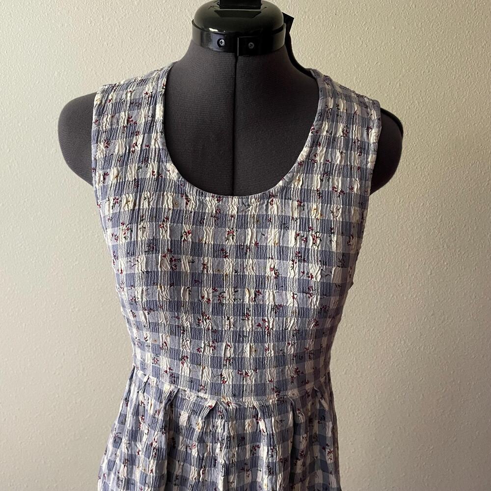 Vintage 80s 90s pastel blue gingham dainty floral midi maxi dress | size - Picture 7 of 9